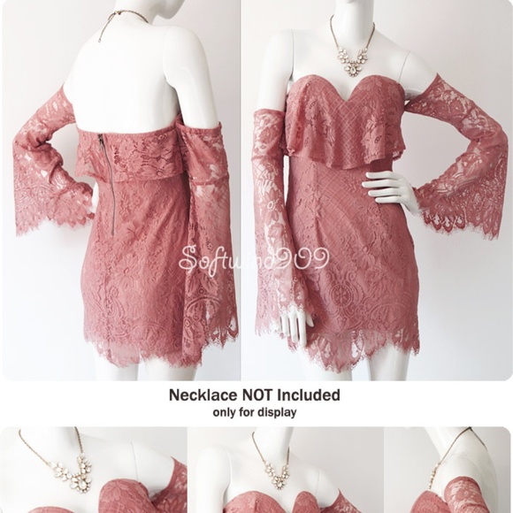 Last☝️Pink Ruffle Off Shoulder Lace Cocktail Dress - Picture 7 of 8